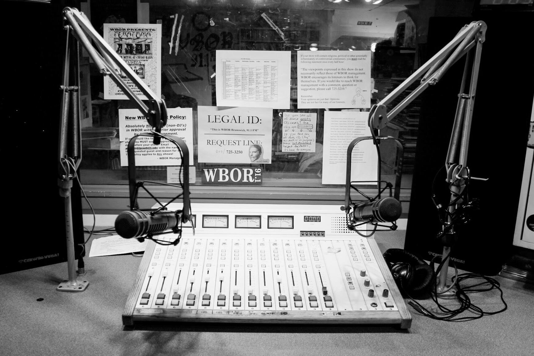 The WBOR audio console and microphones