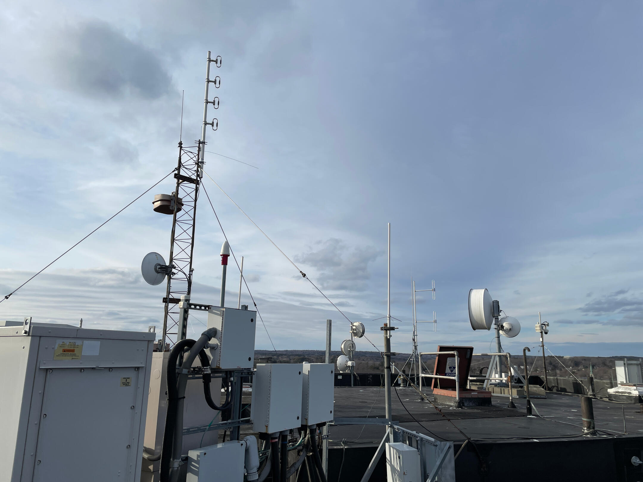 A rooftop view of WBOR's broadcast antenna
