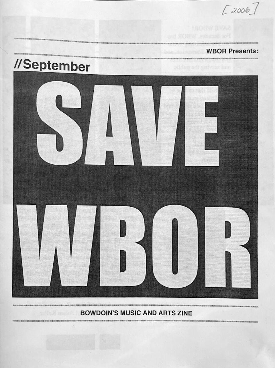 Scan of the a WBOR Zine's front cover