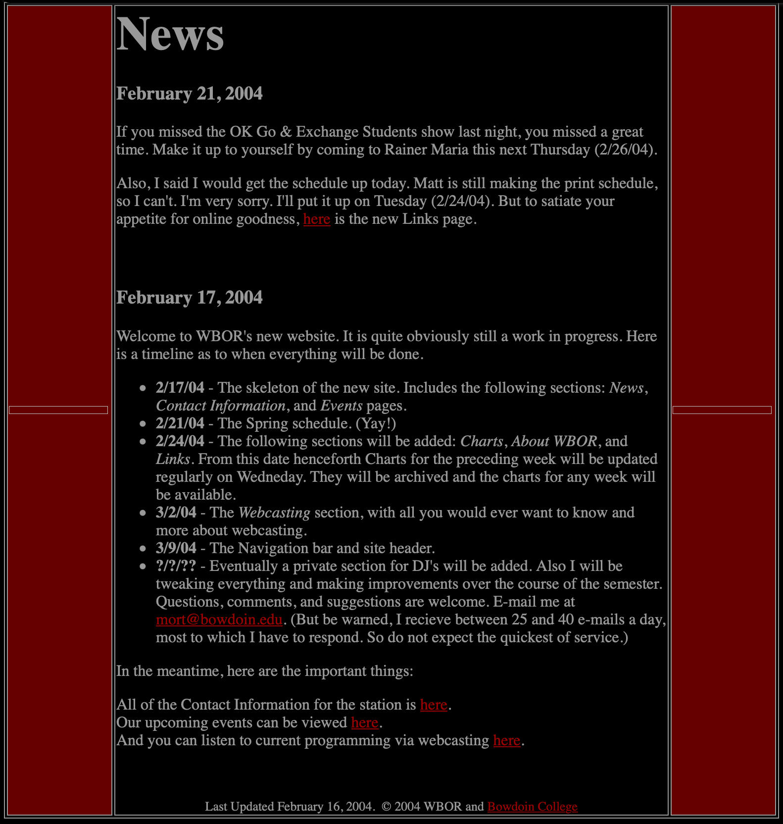 wbor.org Version 2 (Circa February 2004)